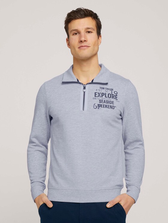 Sweatshirt mit Troyer-Kragen - Männer - Light Stone Grey Melange Sweatshirt mit Troyer-Kragen - Männer - Light Stone Grey Melange - 1 - TOM TAILOR