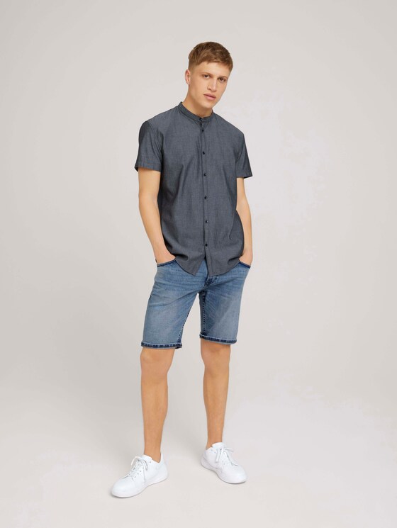 Gemustertes Kurzarmhemd mit Stehkragen - Männer - black and white minimal dobby Gemustertes Kurzarmhemd mit Stehkragen - Männer - black and white minimal dobby - 3 - TOM TAILOR Denim