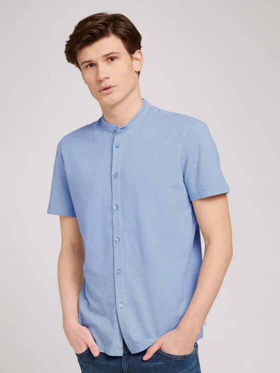 Kurzarmhemd mit Stehkragen - Männer - foggy blue melange Kurzarmhemd mit Stehkragen - Männer - foggy blue melange - 1 - TOM TAILOR Denim