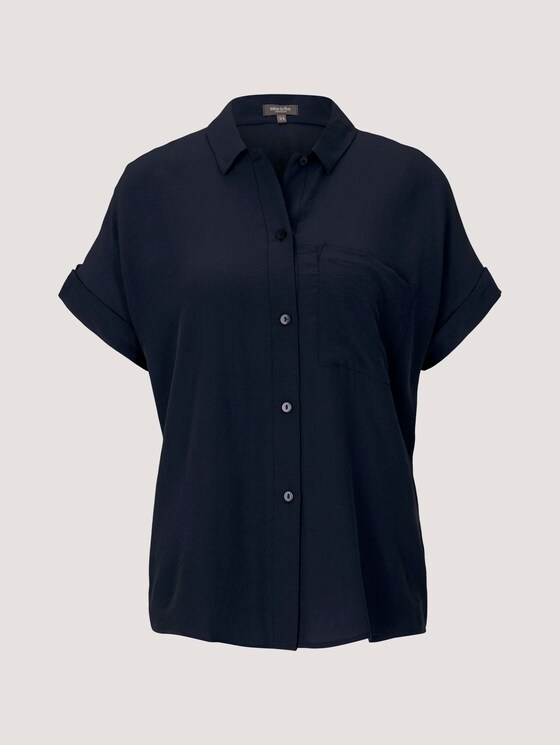 Short-sleeved shirt blouse with a chest pocket - Women - Sky Captain Blue Short-sleeved shirt blouse with a chest pocket - Women - Sky Captain Blue - 7 - Mine to five