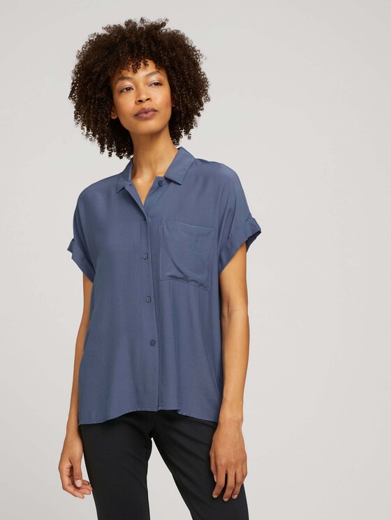 kurzärmlige Hemdbluse - Frauen - Vintage Indigo Blue kurzärmlige Hemdbluse - Frauen - Vintage Indigo Blue - 1 - Mine to five