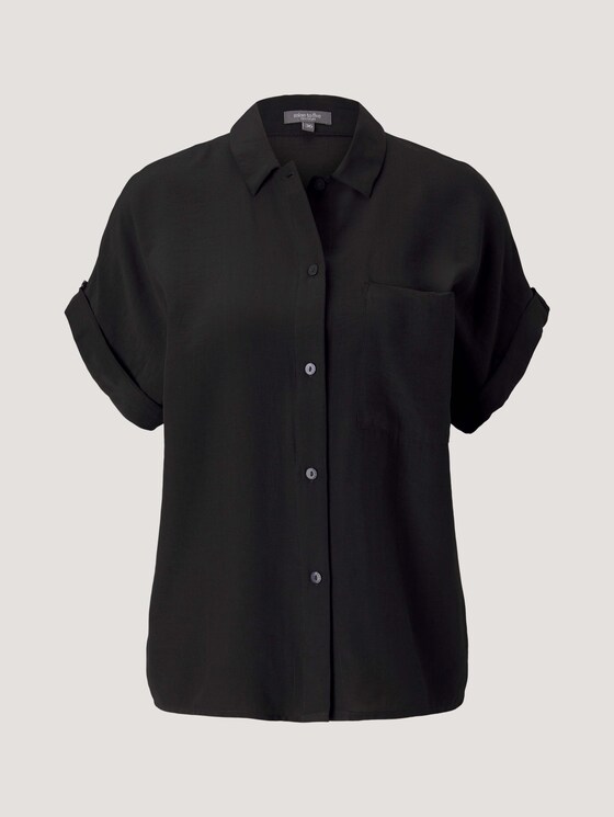 Short-sleeved shirt blouse with a chest pocket - Women - deep black Short-sleeved shirt blouse with a chest pocket - Women - deep black - 7 - Mine to five