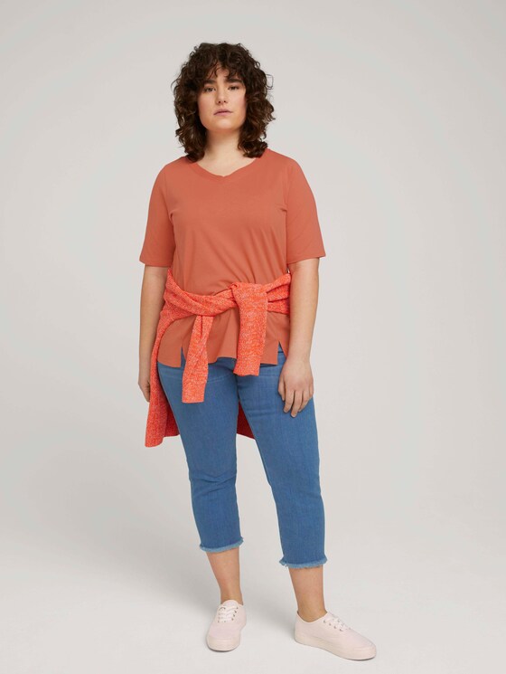 T-Shirt mit V-Ausschnitt aus Bio-Baumwolle - Frauen - sundown coral T-Shirt mit V-Ausschnitt aus Bio-Baumwolle - Frauen - sundown coral - 3 - My True Me