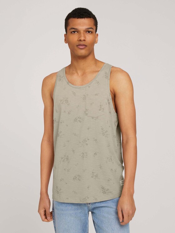 gemustertes Tanktop mit Bio-Baumwolle - Männer - olive shredded flower print gemustertes Tanktop mit Bio-Baumwolle - Männer - olive shredded flower print - 1 - TOM TAILOR Denim
