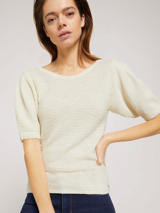 Kurzarm Pullover mit Rückendetail - Frauen - soft creme beige - 5 - TOM TAILOR Denim
