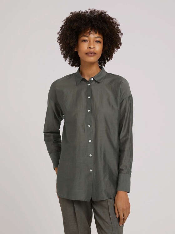 Oversized Bluse mit Seide - Frauen - deep leaf green Oversized Bluse mit Seide - Frauen - deep leaf green - 1 - Mine to five