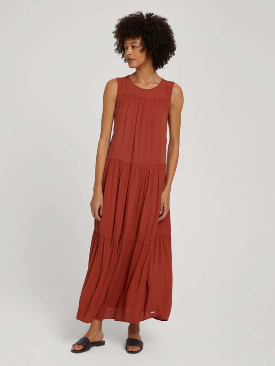 Ärmelloses Maxikleid mit Raffungen - Frauen - Rooibos Orange Ärmelloses Maxikleid mit Raffungen - Frauen - Rooibos Orange - 1 - Mine to five