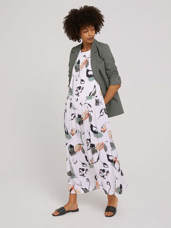 Ärmelloses Maxikleid mit Raffungen - Frauen - offwhite blue floral design Ärmelloses Maxikleid mit Raffungen - Frauen - offwhite blue floral design - 3 - Mine to five