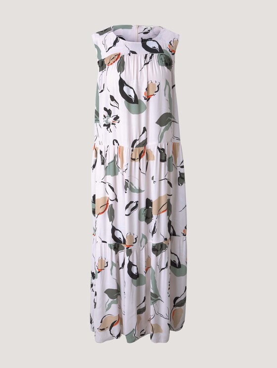 Ärmelloses Maxikleid mit Raffungen - Frauen - offwhite blue floral design Ärmelloses Maxikleid mit Raffungen - Frauen - offwhite blue floral design - 7 - Mine to five