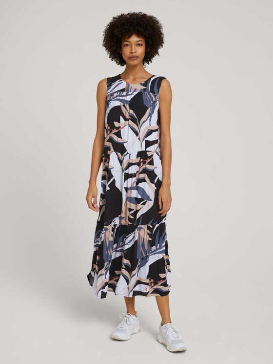 Ärmelloses Maxikleid mit Raffungen - Frauen - sand blue palms design Ärmelloses Maxikleid mit Raffungen - Frauen - sand blue palms design - 1 - Mine to five