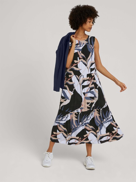 Ärmelloses Maxikleid mit Raffungen - Frauen - sand blue palms design Ärmelloses Maxikleid mit Raffungen - Frauen - sand blue palms design - 3 - Mine to five