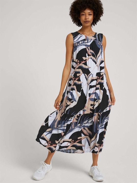 Ärmelloses Maxikleid mit Raffungen - Frauen - sand blue palms design Ärmelloses Maxikleid mit Raffungen - Frauen - sand blue palms design - 5 - Mine to five