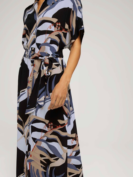 Gemustertes Midikleid mit Kragen - Frauen - sand blue palms design Gemustertes Midikleid mit Kragen - Frauen - sand blue palms design - 9 - Mine to five