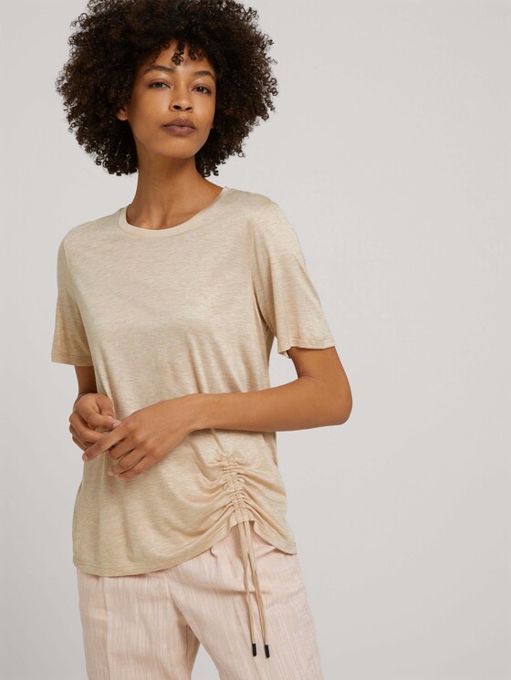 Meliertes T-Shirt mit Raffung - Frauen - cream toffee melange Meliertes T-Shirt mit Raffung - Frauen - cream toffee melange - 5 - Mine to five