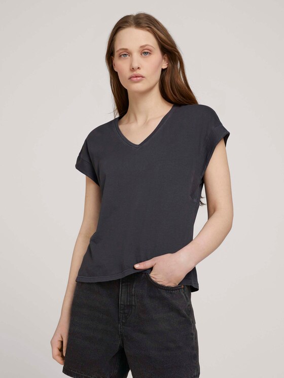 T-Shirt mit Ärmelaufschlag - Frauen - deep black T-Shirt mit Ärmelaufschlag - Frauen - deep black - 1 - TOM TAILOR Denim