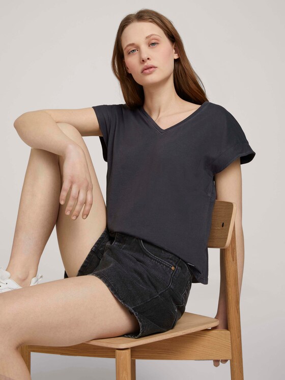 T-Shirt mit Ärmelaufschlag - Frauen - deep black T-Shirt mit Ärmelaufschlag - Frauen - deep black - 5 - TOM TAILOR Denim