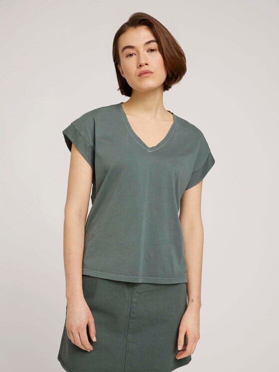 T-Shirt mit Ärmelaufschlag - Frauen - dusty pine green T-Shirt mit Ärmelaufschlag - Frauen - dusty pine green - 1 - TOM TAILOR Denim