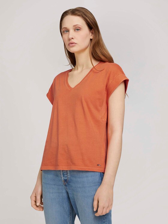 T-Shirt mit Ärmelaufschlag - Frauen - sundown coral T-Shirt mit Ärmelaufschlag - Frauen - sundown coral - 1 - TOM TAILOR Denim