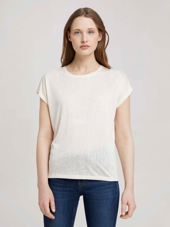 T-Shirt mit Ärmelaufschlag - Frauen - soft creme beige T-Shirt mit Ärmelaufschlag - Frauen - soft creme beige - 1 - TOM TAILOR Denim