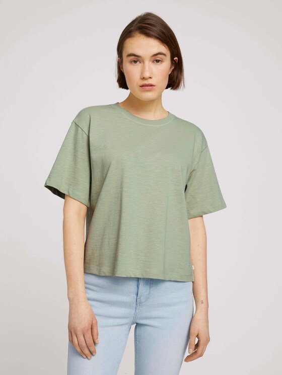 Cropped Basic T-Shirt - Frauen - light dusty green Cropped Basic T-Shirt - Frauen - light dusty green - 1 - TOM TAILOR Denim