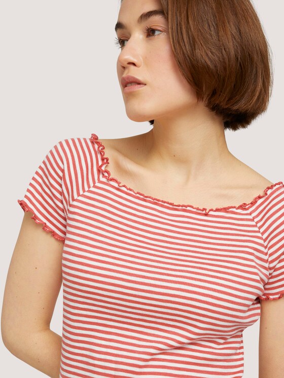 Schulterfreies Carmen T-Shirt mit Streifen - Frauen - coral white stripe Schulterfreies Carmen T-Shirt mit Streifen - Frauen - coral white stripe - 10 - TOM TAILOR Denim