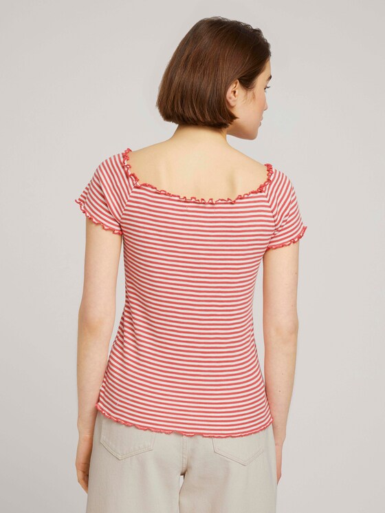 Schulterfreies Carmen T-Shirt mit Streifen - Frauen - coral white stripe Schulterfreies Carmen T-Shirt mit Streifen - Frauen - coral white stripe - 2 - TOM TAILOR Denim
