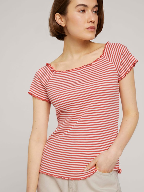 Schulterfreies Carmen T-Shirt mit Streifen - Frauen - coral white stripe Schulterfreies Carmen T-Shirt mit Streifen - Frauen - coral white stripe - 5 - TOM TAILOR Denim