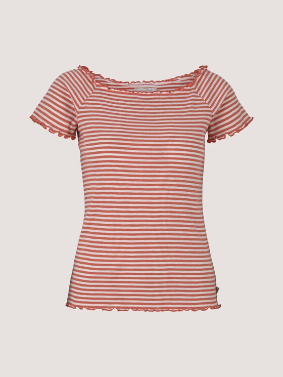 Schulterfreies Carmen T-Shirt mit Streifen - Frauen - coral white stripe Schulterfreies Carmen T-Shirt mit Streifen - Frauen - coral white stripe - 7 - TOM TAILOR Denim