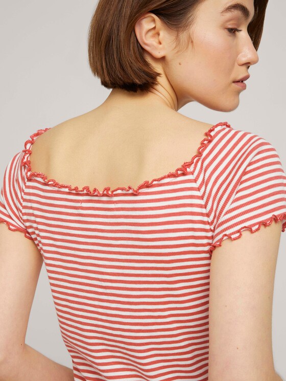 Schulterfreies Carmen T-Shirt mit Streifen - Frauen - coral white stripe Schulterfreies Carmen T-Shirt mit Streifen - Frauen - coral white stripe - 9 - TOM TAILOR Denim