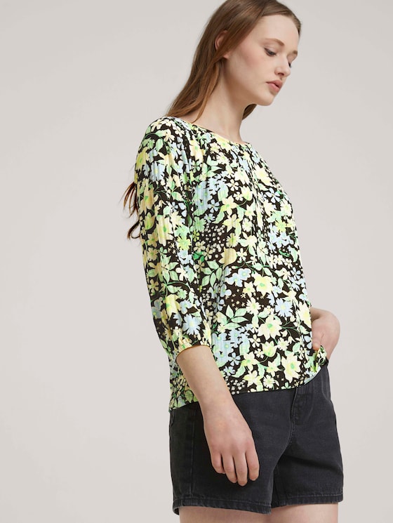 Gemustertes Shirt mit Ballonärmeln und Rippstruktur - Frauen - flower print Gemustertes Shirt mit Ballonärmeln und Rippstruktur - Frauen - flower print - 5 - TOM TAILOR Denim