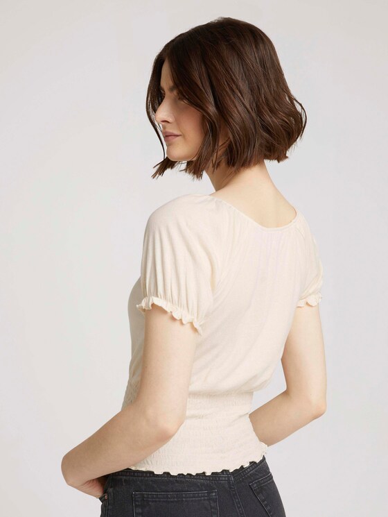 Cropped Carmen T-Shirt mit Raffungen - Frauen - soft creme beige Cropped Carmen T-Shirt mit Raffungen - Frauen - soft creme beige - 2 - TOM TAILOR Denim