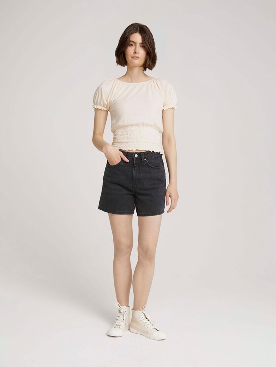 Cropped Carmen T-Shirt mit Raffungen - Frauen - soft creme beige Cropped Carmen T-Shirt mit Raffungen - Frauen - soft creme beige - 3 - TOM TAILOR Denim