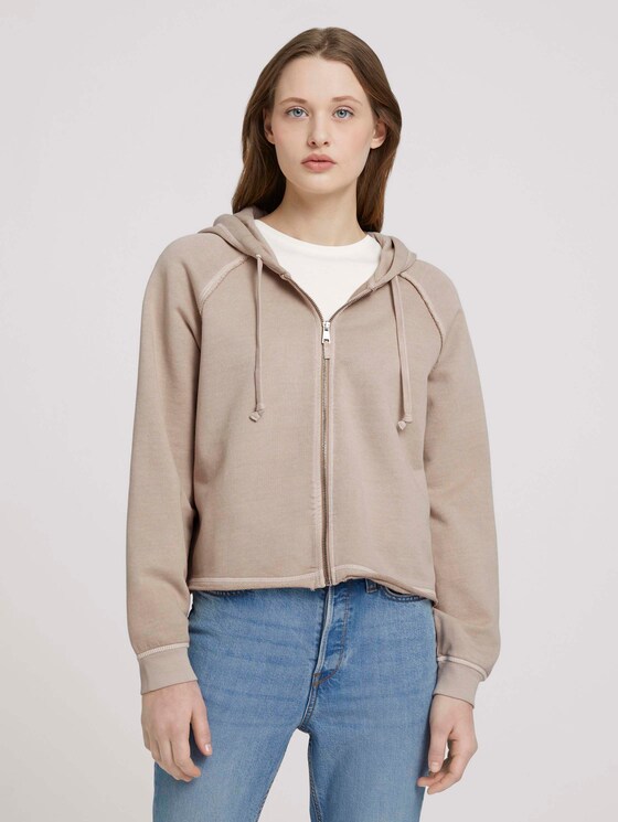 kurze Sweatjacke mit Bio-Baumwolle - Frauen - dune beige kurze Sweatjacke mit Bio-Baumwolle - Frauen - dune beige - 1 - TOM TAILOR Denim