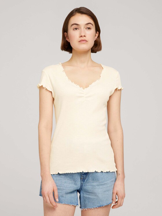 T-Shirt mit Wellensaumkante - Frauen - soft creme beige T-Shirt mit Wellensaumkante - Frauen - soft creme beige - 1 - TOM TAILOR Denim