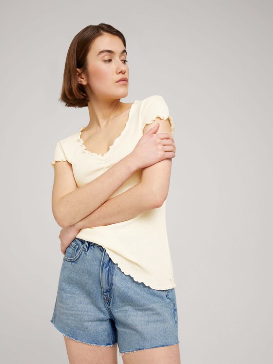 T-Shirt mit Wellensaumkante - Frauen - soft creme beige T-Shirt mit Wellensaumkante - Frauen - soft creme beige - 5 - TOM TAILOR Denim