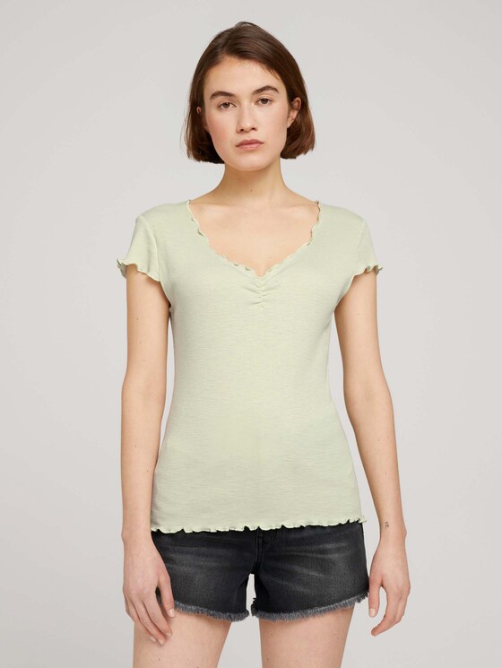 T-Shirt mit Wellensaumkante - Frauen - light dusty green T-Shirt mit Wellensaumkante - Frauen - light dusty green - 1 - TOM TAILOR Denim