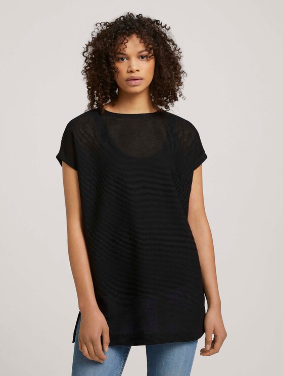 Langes T-Shirt mit Schlitzen - Frauen - deep black Langes T-Shirt mit Schlitzen - Frauen - deep black - 1 - TOM TAILOR Denim