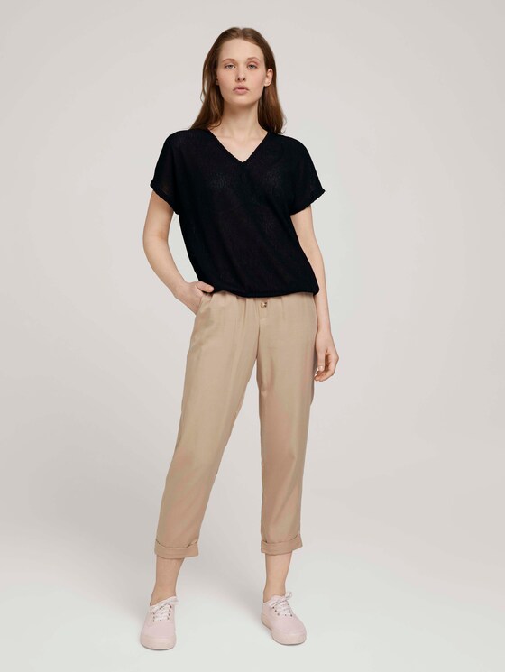 Strukturiertes T-Shirt mit Tunnelzug - Frauen - deep black Strukturiertes T-Shirt mit Tunnelzug - Frauen - deep black - 3 - TOM TAILOR Denim