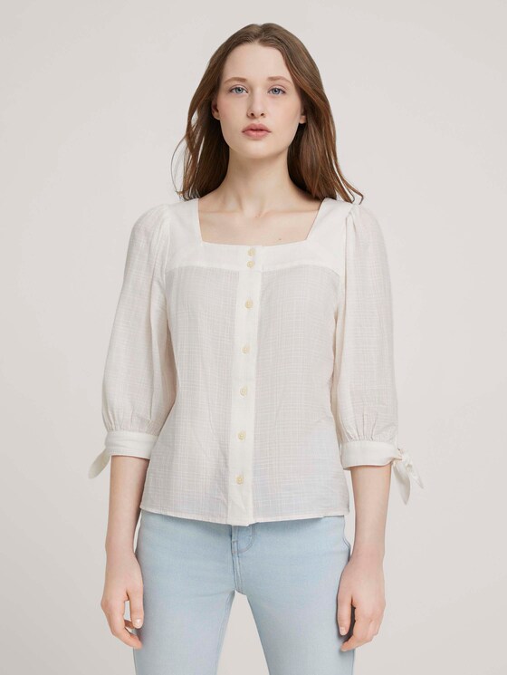 Carree-Ausschnitt Bluse mit Bio-Baumwolle - Frauen - Gardenia White Carree-Ausschnitt Bluse mit Bio-Baumwolle - Frauen - Gardenia White - 1 - TOM TAILOR Denim