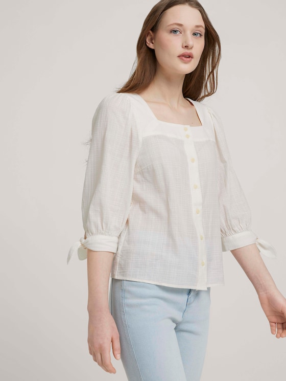 Carree-Ausschnitt Bluse mit Bio-Baumwolle - Frauen - Gardenia White Carree-Ausschnitt Bluse mit Bio-Baumwolle - Frauen - Gardenia White - 5 - TOM TAILOR Denim