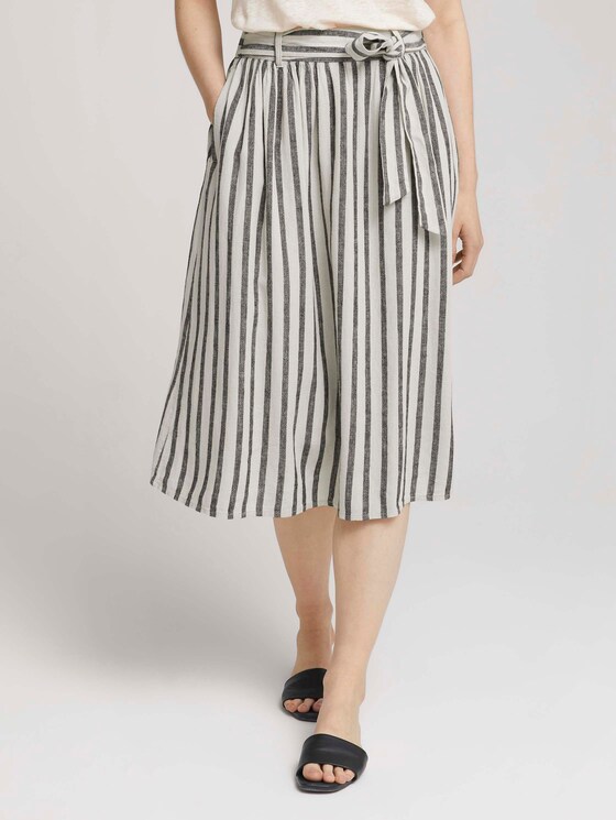 Leinen Midirock mit Bindegürtel - Frauen - black beige stripe Leinen Midirock mit Bindegürtel - Frauen - black beige stripe - 1 - TOM TAILOR Denim