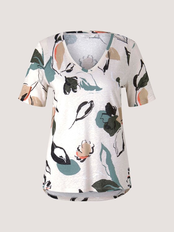 Leinen T-Shirt mit V-Ausschnitt - Frauen - floral design Leinen T-Shirt mit V-Ausschnitt - Frauen - floral design - 7 - Mine to five