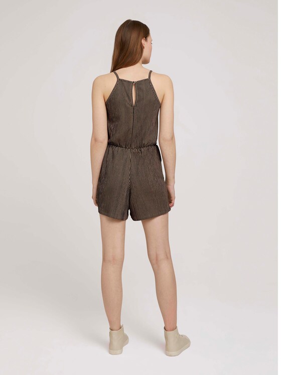 Kurzer Overall mit Streifen - Frauen - black beige structured stripe Kurzer Overall mit Streifen - Frauen - black beige structured stripe - 2 - TOM TAILOR Denim