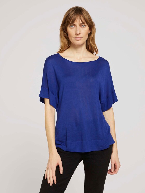 Gestricktes T-Shirt mit kurzen Schlitzen - Frauen - anemone blue Gestricktes T-Shirt mit kurzen Schlitzen - Frauen - anemone blue - 1 - TOM TAILOR