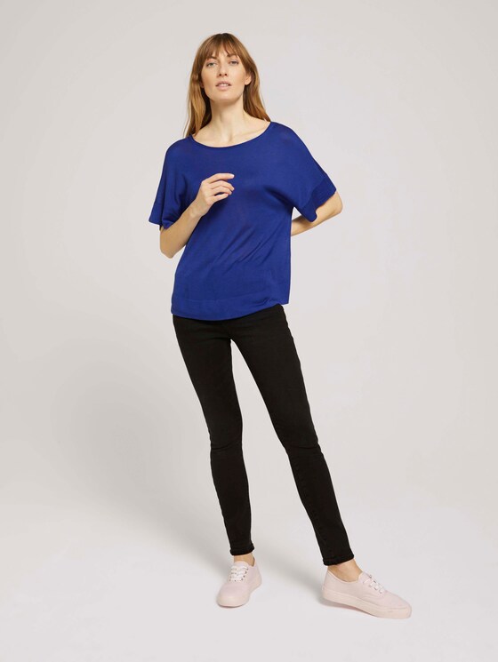 Gestricktes T-Shirt mit kurzen Schlitzen - Frauen - anemone blue Gestricktes T-Shirt mit kurzen Schlitzen - Frauen - anemone blue - 3 - TOM TAILOR
