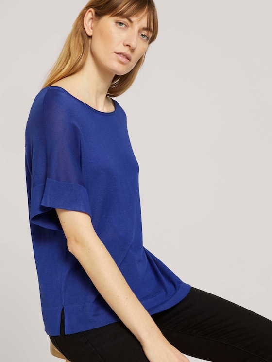 Gestricktes T-Shirt mit kurzen Schlitzen - Frauen - anemone blue Gestricktes T-Shirt mit kurzen Schlitzen - Frauen - anemone blue - 5 - TOM TAILOR