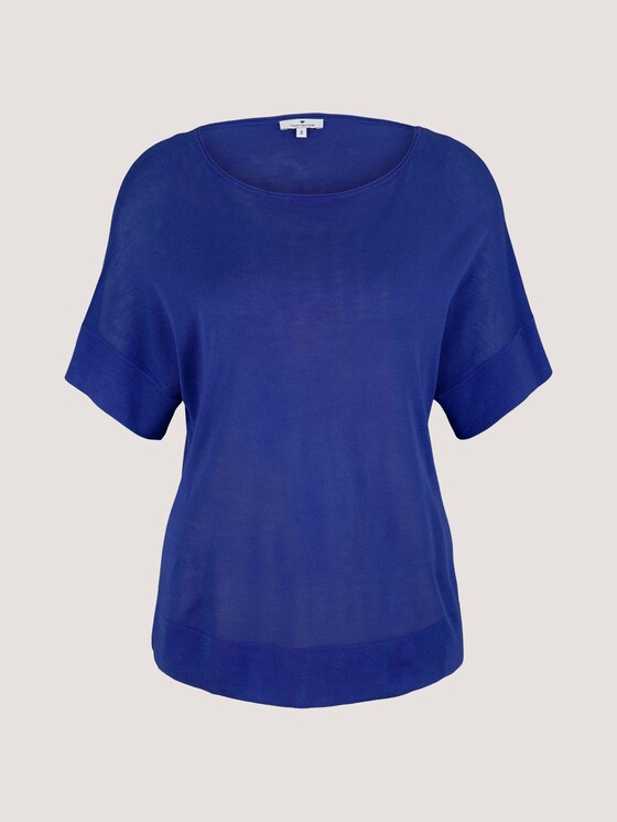 Gestricktes T-Shirt mit kurzen Schlitzen - Frauen - anemone blue Gestricktes T-Shirt mit kurzen Schlitzen - Frauen - anemone blue - 7 - TOM TAILOR