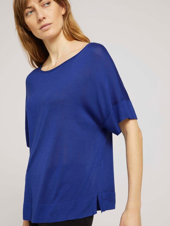 Gestricktes T-Shirt mit kurzen Schlitzen - Frauen - anemone blue Gestricktes T-Shirt mit kurzen Schlitzen - Frauen - anemone blue - 9 - TOM TAILOR