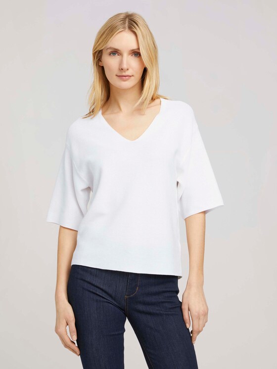 Kurzarm Pullover mit Bio-Baumwolle - Frauen - Whisper White Kurzarm Pullover mit Bio-Baumwolle - Frauen - Whisper White - 1 - TOM TAILOR