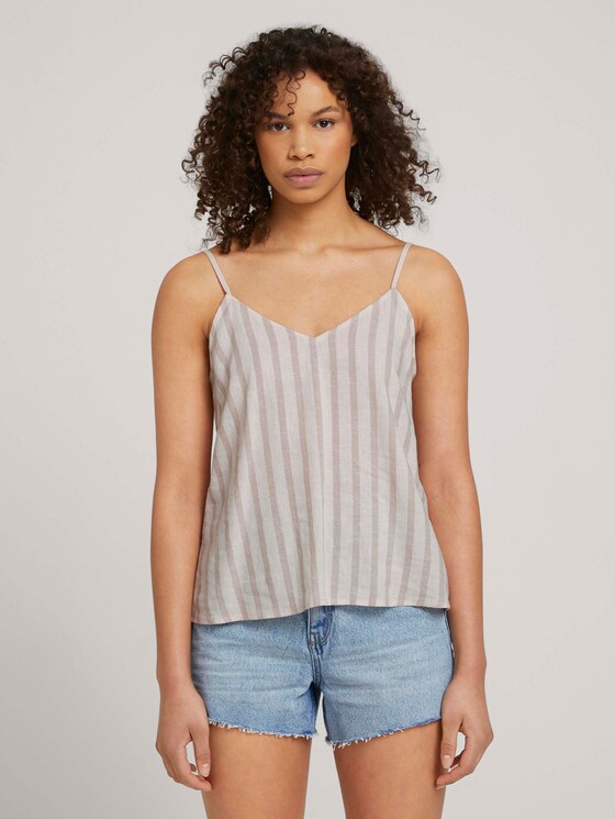Spaghetti Top mit Leinen - Frauen - brown beige stripe Spaghetti Top mit Leinen - Frauen - brown beige stripe - 1 - TOM TAILOR Denim